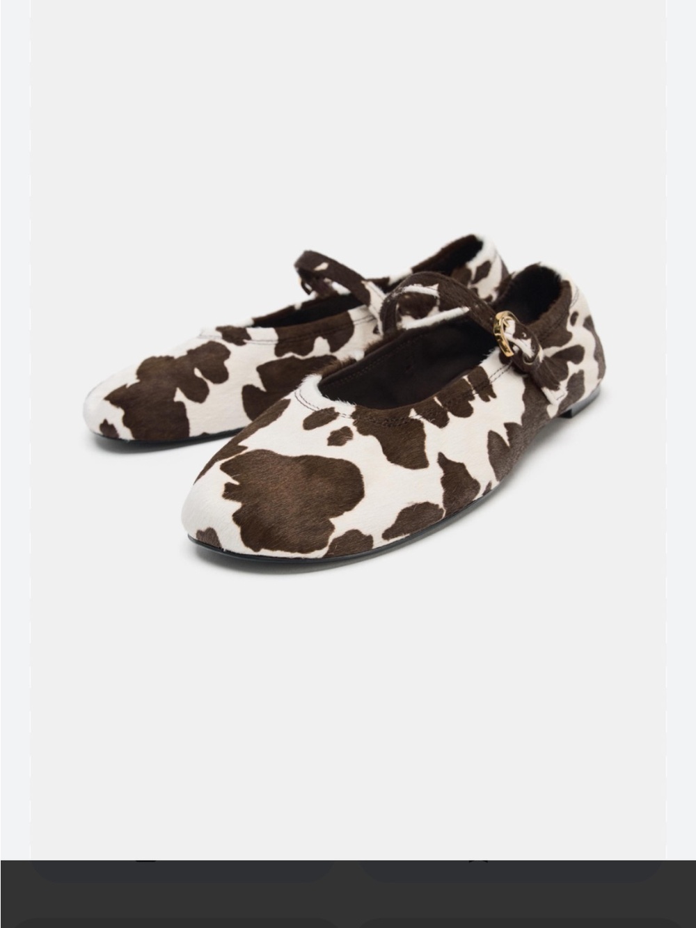 Zara Cow Print Mary Jane Flats - Leather Brown & White - Picture 3 of 5